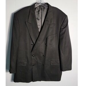 Albert Nipon Mens Black Double‎ Breasted Wool Blazer Jacket Golden Twist